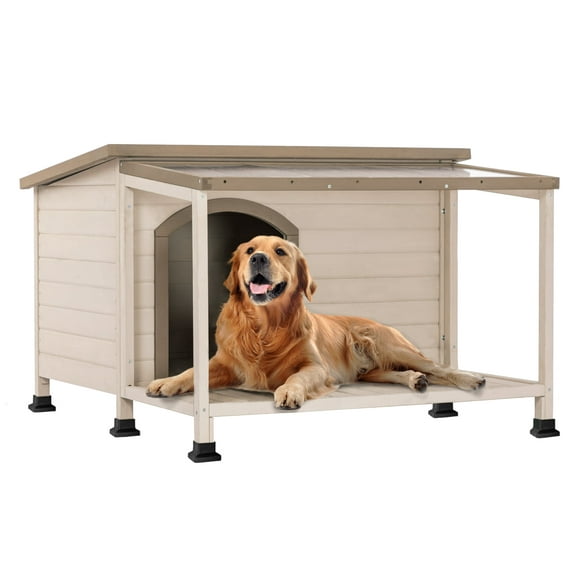 Petsfit Cabin Style Dog House with PVC/Asphalt Roof, Off-White
