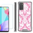 thumbnail image 1 of Shockproof Bumper Phone Case for Samsung Galaxy A02s, with Tempered Glass Screen Protector, by OneToughShield ® - Victorian White/Pink, 1 of 4