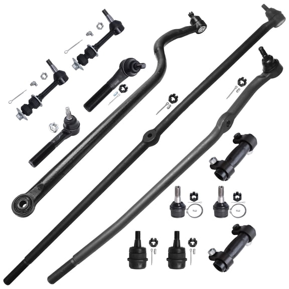 Detroit Axle - Front 13pc Suspension Kit for 4WD 2000-2001 Dodge Ram 1500, Tie Rods Adjusting Sleeves Lower Upper Ball Joints Sway Bar Links Track Bar Replacement