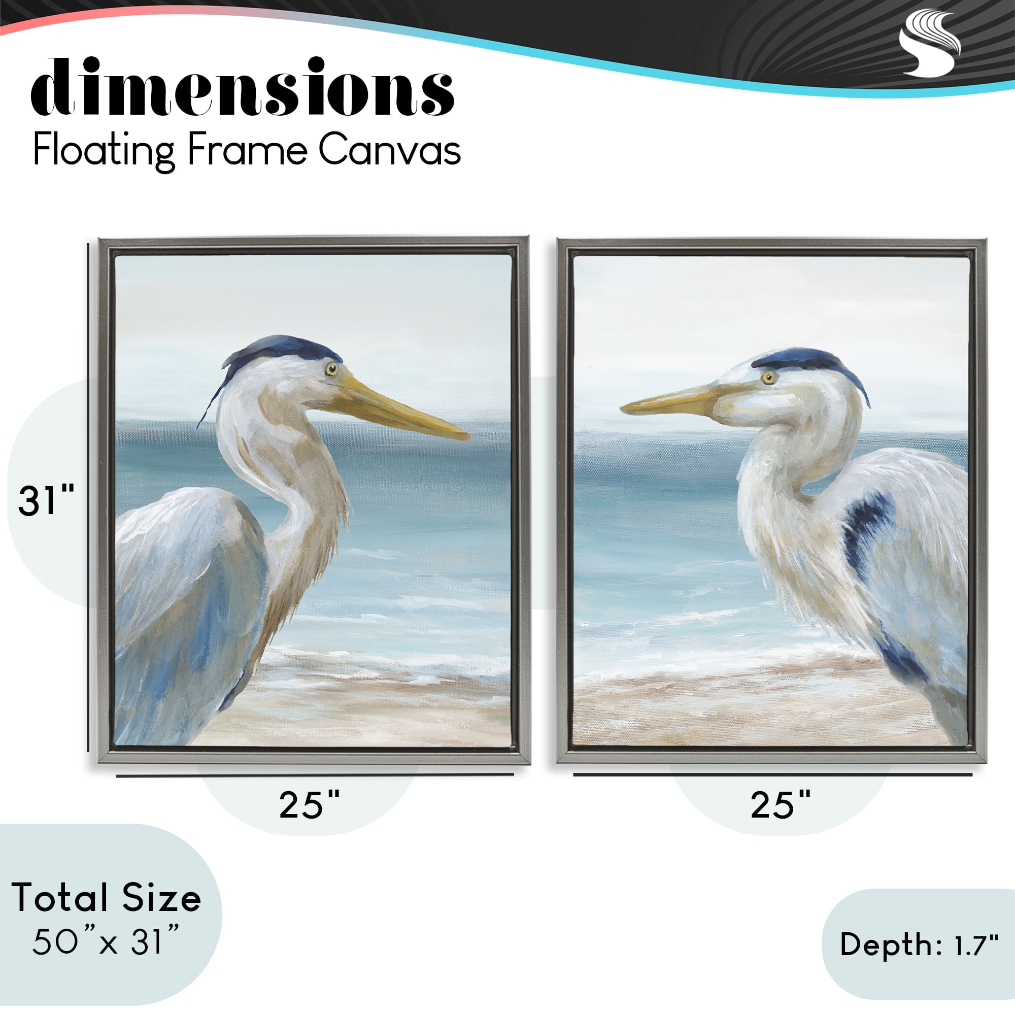 Stupell Industries Tranquil Gaze Herons 2 Piece Gray Framed Floater Canvas Set, design by Nan