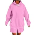 thumbnail image 2 of Yteetum Sweatsuits for Women 2 Piece Outfits Set Oversized Solid Loose Long Sleeved Pullover Hoodies Sweatshirts and Shorts Two Piece Sets Drawstring Hoodie Sweatshirt Lounge Short Matching Tracksuit, 2 of 6