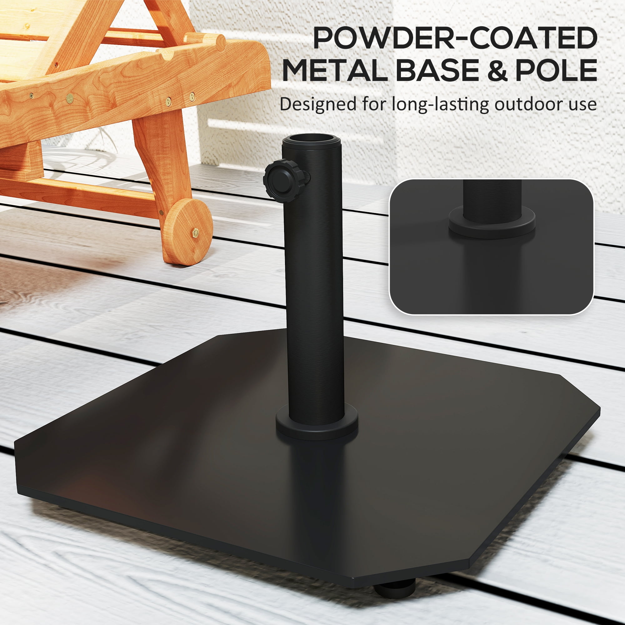 Outsunny Square Patio Umbrella Base, 41 lbs Metal Umbrella Stand Base with Adjustable Pads, Patio Umbrella Holder for 1.3"/1.5"/1.9" Poles, Black