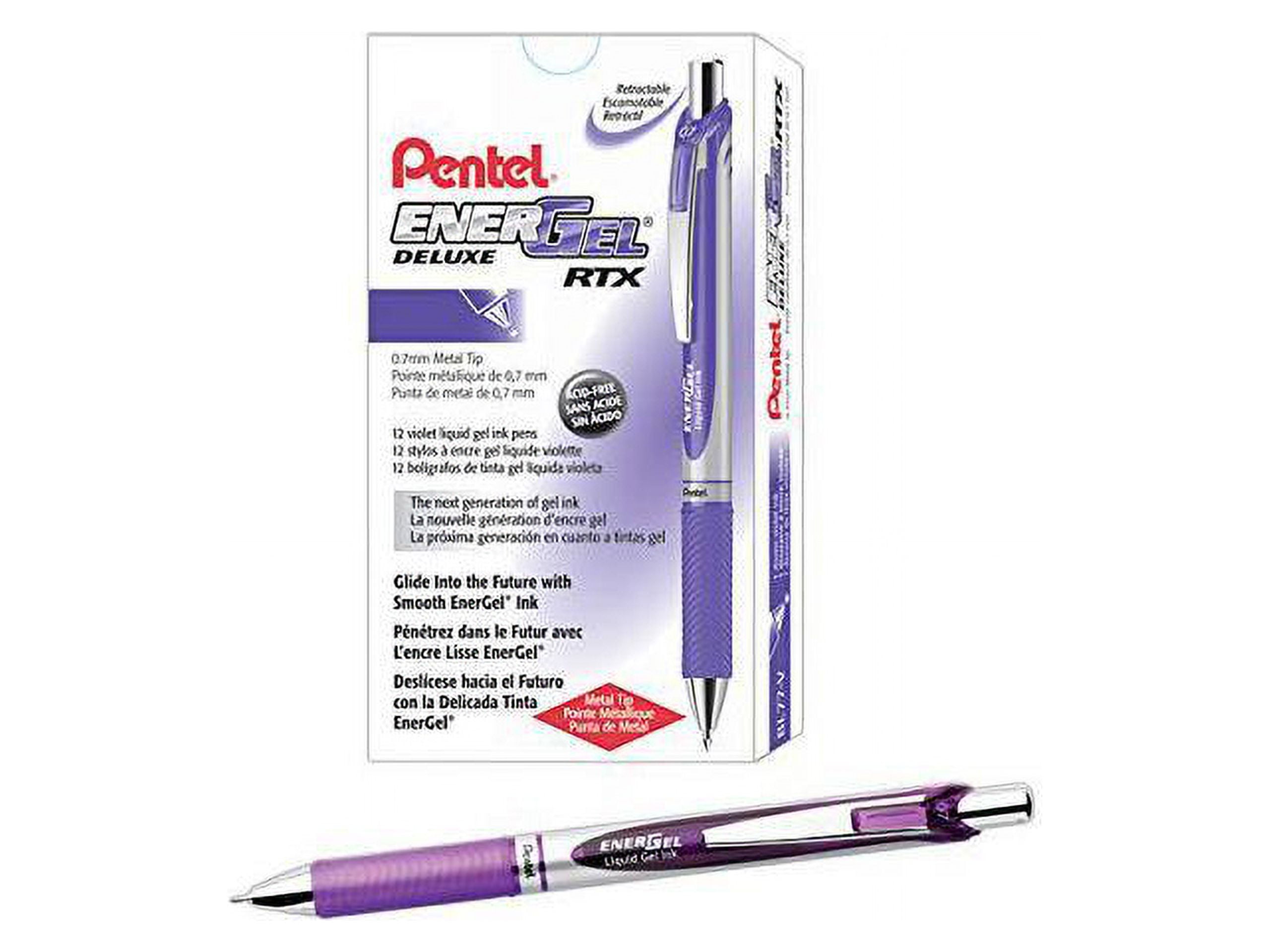 Pentel® EnerGel™ Retractable Liquid Gel Pens, Medium Point, 0.7 mm, Silver Barrel, Violet Ink, Pack Of 12