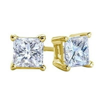 Paris Jewelry 10k Yellow Gold Created White Sapphire 3 Carat Square Cut Stud Earrings Plated