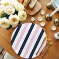 thumbnail image 2 of Pink Navy Blue Striped Round 13 Inch Placemats Set of 8, Farmhouse Stripe Art HeatResistant Non Slip Place Mats for Dining Table, Wipeable Braided Kitchen Table Mats for Housewarming, 2 of 9