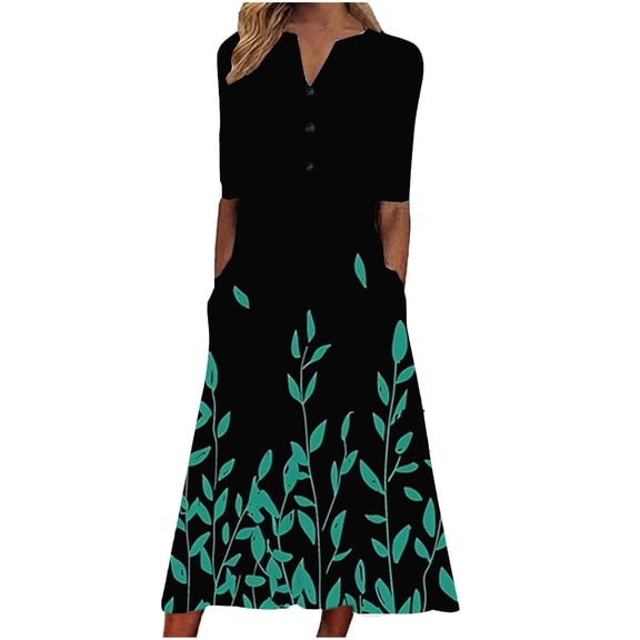 Lovzfmll Shirt Dress for Women, Printed V-Neck Short Sleeve, Casual Relaxed Fit Maxi Dress Multicolor, S