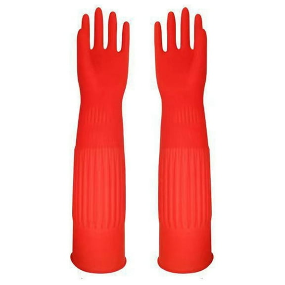 RnemiTe-amo Rubber dishwashing gloves,Reusable Dishwashing Cleaning Gloves with Latex Free,for kitchen,Cleaning washing dish gloves long for household reuseable durable,Red (S)
