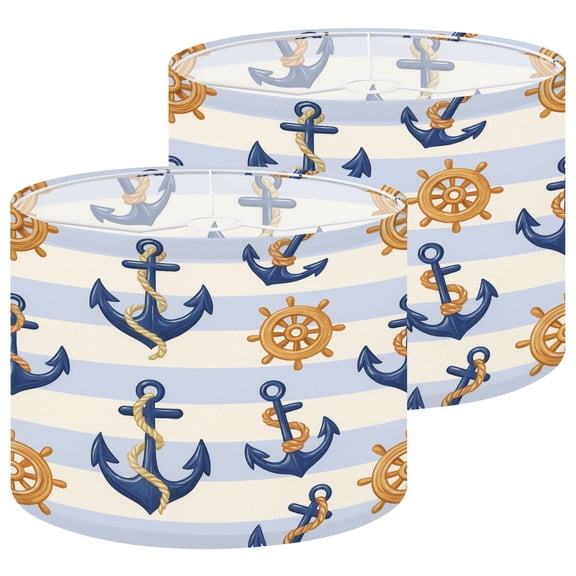 Lampshades 2 Pack Nautical themed anchors ship wheels 13"x13"x10" Light Shade for Table Lamps Floor Lamps Drum Lamp Shades Lampshade Replacement Nautical Decor Easy Assembly