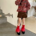 thumbnail image 4 of Komoo Women Faux Fur Leg Warmers 80s 90s Kawaii Knit Patchwork Fluffy Leg Warmers Furry Boot Covers, 4 of 8