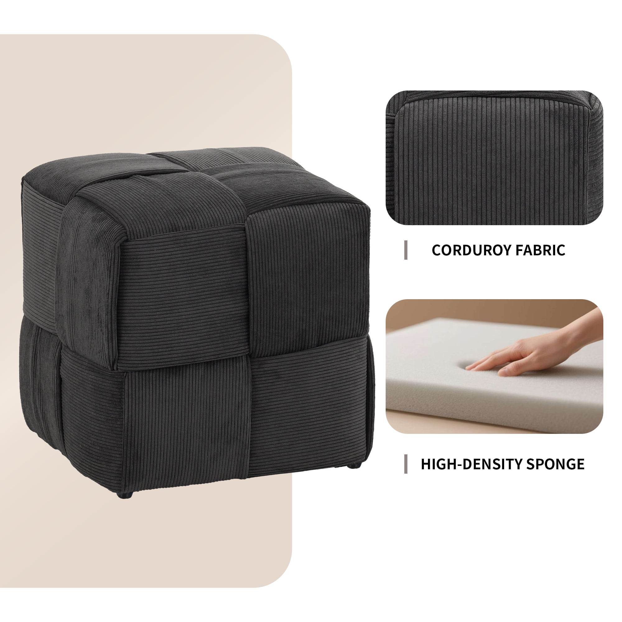 Ottoman Foot Rest, Soft Comfortable Square Corduroy Woven Design, Multi-Purpose Footrest Floor Seat Vanity Stool for Living Room Bedroom Nursery, No Installation Required, Grey