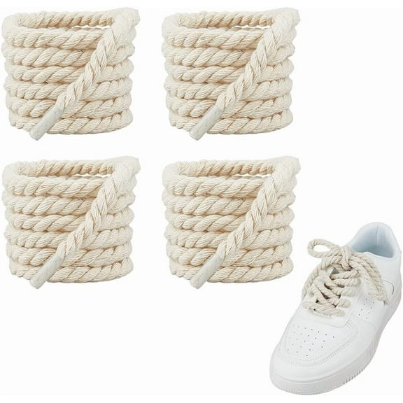 4 Pairs Thick Rope Shoelaces 8mm Width Round Shoelace Cotton Shoestring Replacement Shoe Laces Chunky Shoe Lace