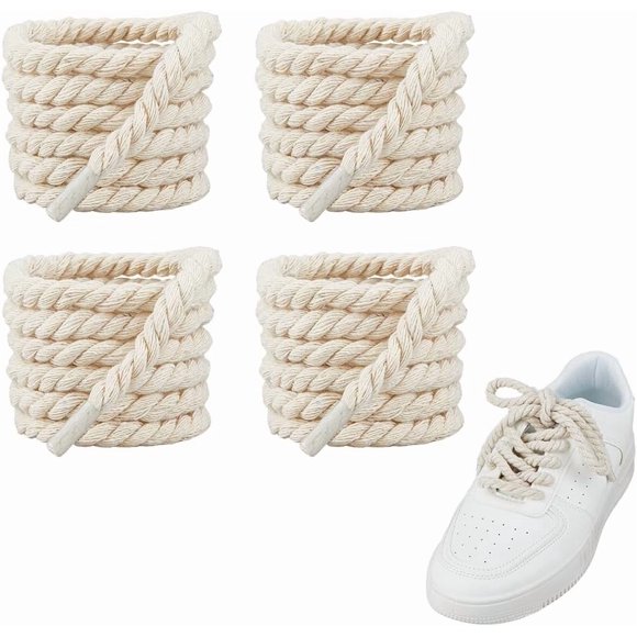 4 Pairs Thick Rope Shoelaces 8mm Width Round Shoelace Cotton Shoestring Replacement Shoe Laces Chunky Shoe Lace