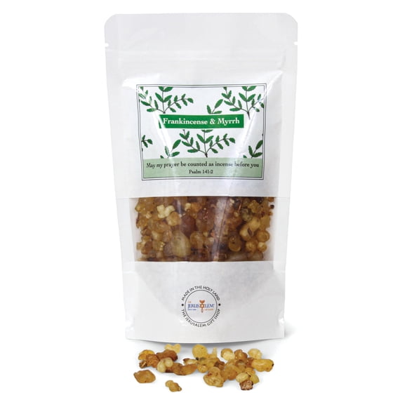 Frankincense and Myrrh Holy Incense from Jerusalem in a Gift Pack - Sacred Jerusalem Aromatic Granules - Traditional Biblical Scents for Home & Worsh