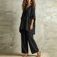 thumbnail image 4 of Plus Size Two Piece of Outfits for Womens Pinstripe V- Neck Short Sleeve Elastic Waist Pocket Long Pants Sets, 4 of 5
