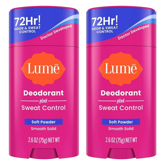 Lume Deodorant Plus Sweat Control - Smooth Solid Stick - Maximum Strength Antiperspirant - 72 Hour Odor And Sweat Control - Baking Soda Free, Skin Loving - 2.6 ounce (So
