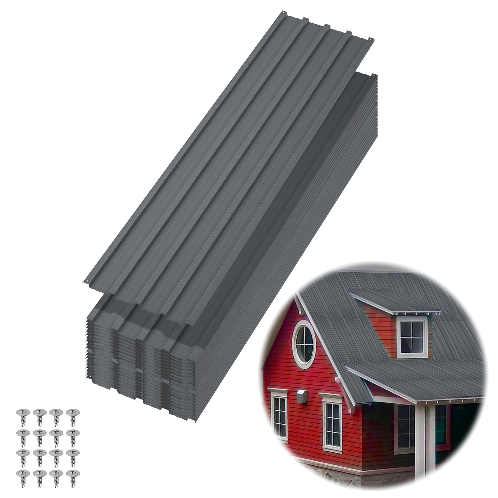 20 Pcs Metal Roofing Panels, 6.1 Ft Corrugated Galvanized Steel Roofing Panels, Heavy Duty Metal Siding Panels with Screws for Pergola, Gazebo, Shed, Outdoor Storage, Chicken Coop, Patio,Garages