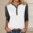thumbnail image 5 of Summer Women Shirt Women's Fashion Casual Round Neck 3/4 Sleeve Color Block Button T-shirt Top, 5 of 6