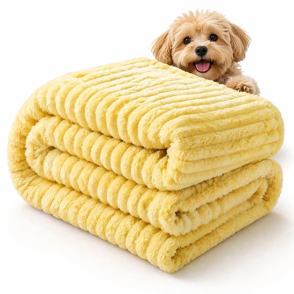 Yellow Emotional Support Pet Blanket, Ribbed Flannel Plush Throw for Dogs Cats, Soft Washable Cover for Couch Bed Crate Travel