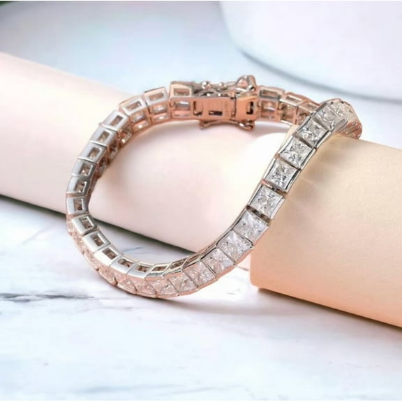 14.50 Ct Classic Princess Cut Lab created Diamond Tennis Bracelet for her Solitaire Line Bracelet in Sterling Silver White Gold Plated