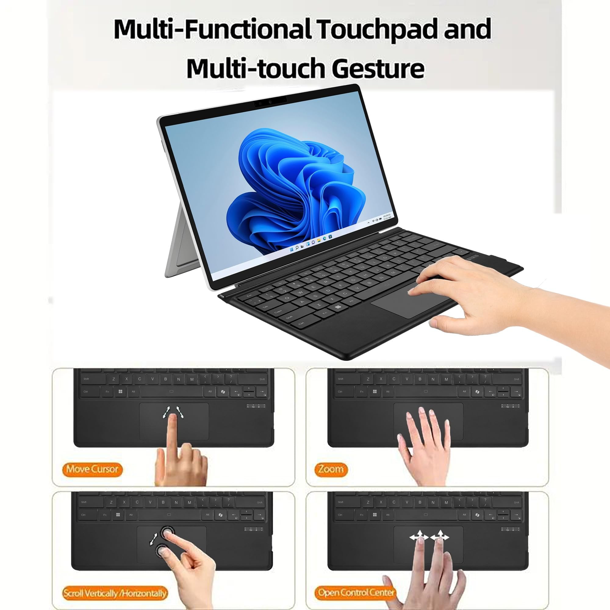 ADESSO Surface Pro Keyboard Case Bluetooth 5.0 Wireless Slim Aluminum Design Scissor Switch Keys Touchpad Compatible with Surface Pro 8 9 10 11