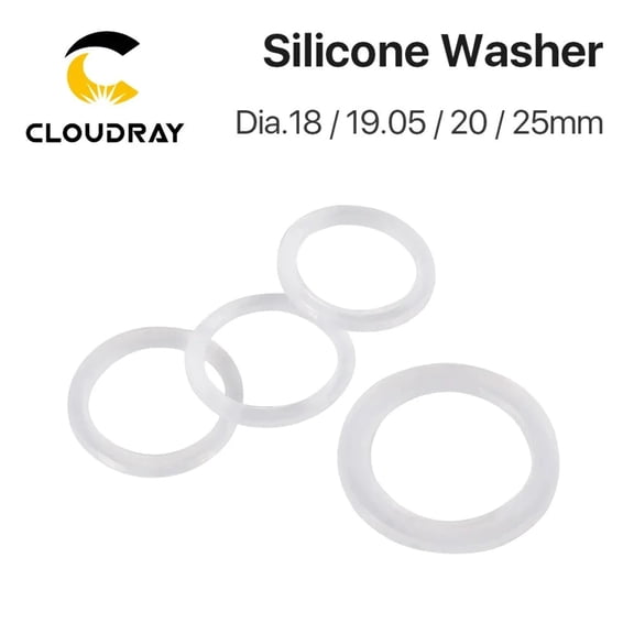 Silicone Washers in 18, 19.05, 20 25mm Diameters for CO2 Laser Focusing Lenses and Mirrors - Pkgs of 5