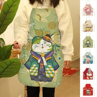 Japanese Cute Lucky Cat Apron Women Cotton Kitchen Bib Washable Cooking  Baking