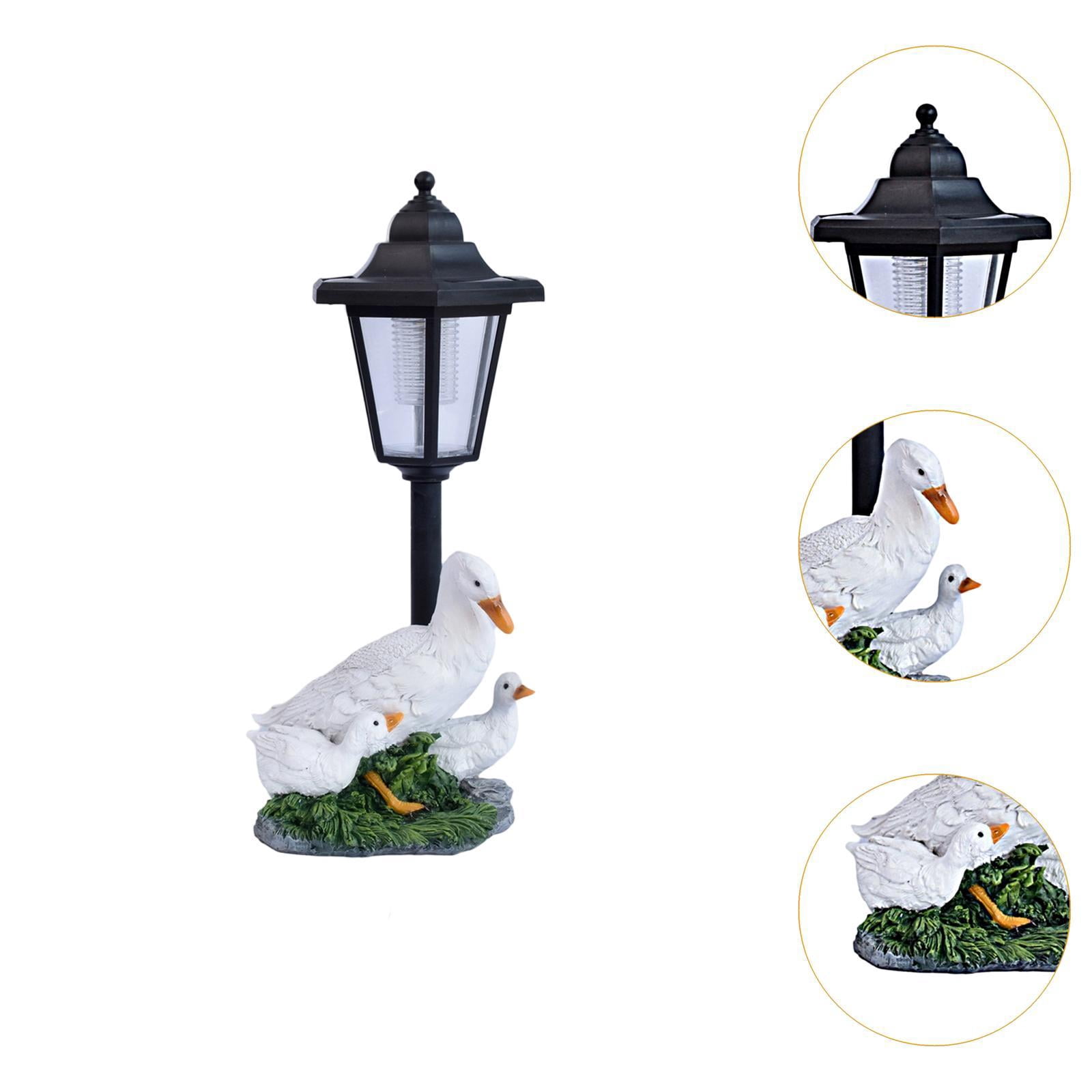 simhoa Duck Garden Statue Sculpture with Solar Lantern Modern Decorative Resin Ornament Animal Figurine for Outside Garden Yard Lawn