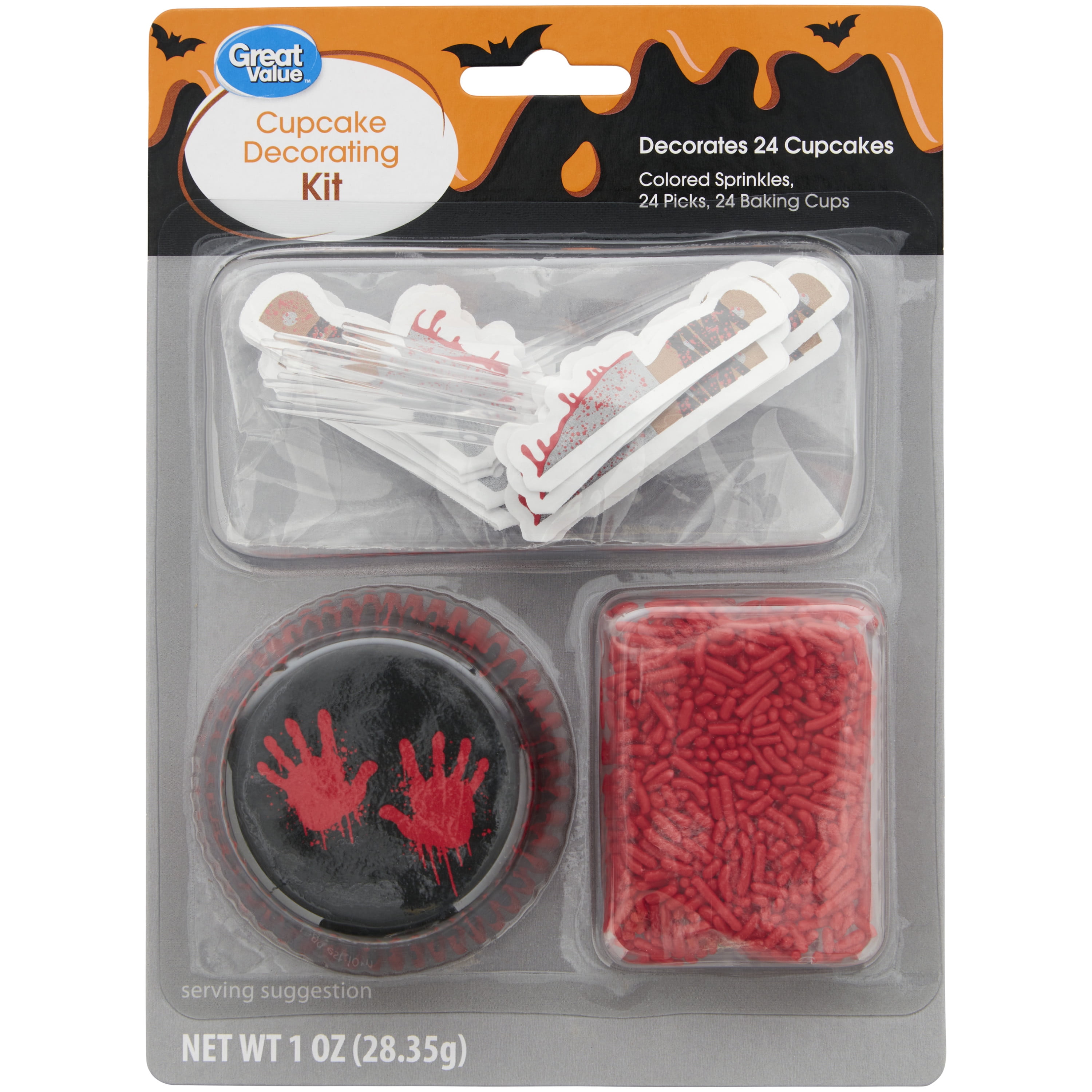 Great Value Halloween Gorey Cupcake Decorating Kit, Decorates 24