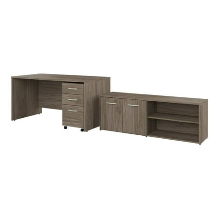 UPC: 0042976186074 | Bush Business Furniture Studio C – Furniture set – 3-piece (3-drawer mobile file cabinet  computer desk  low storage cabinet) – modern hickory