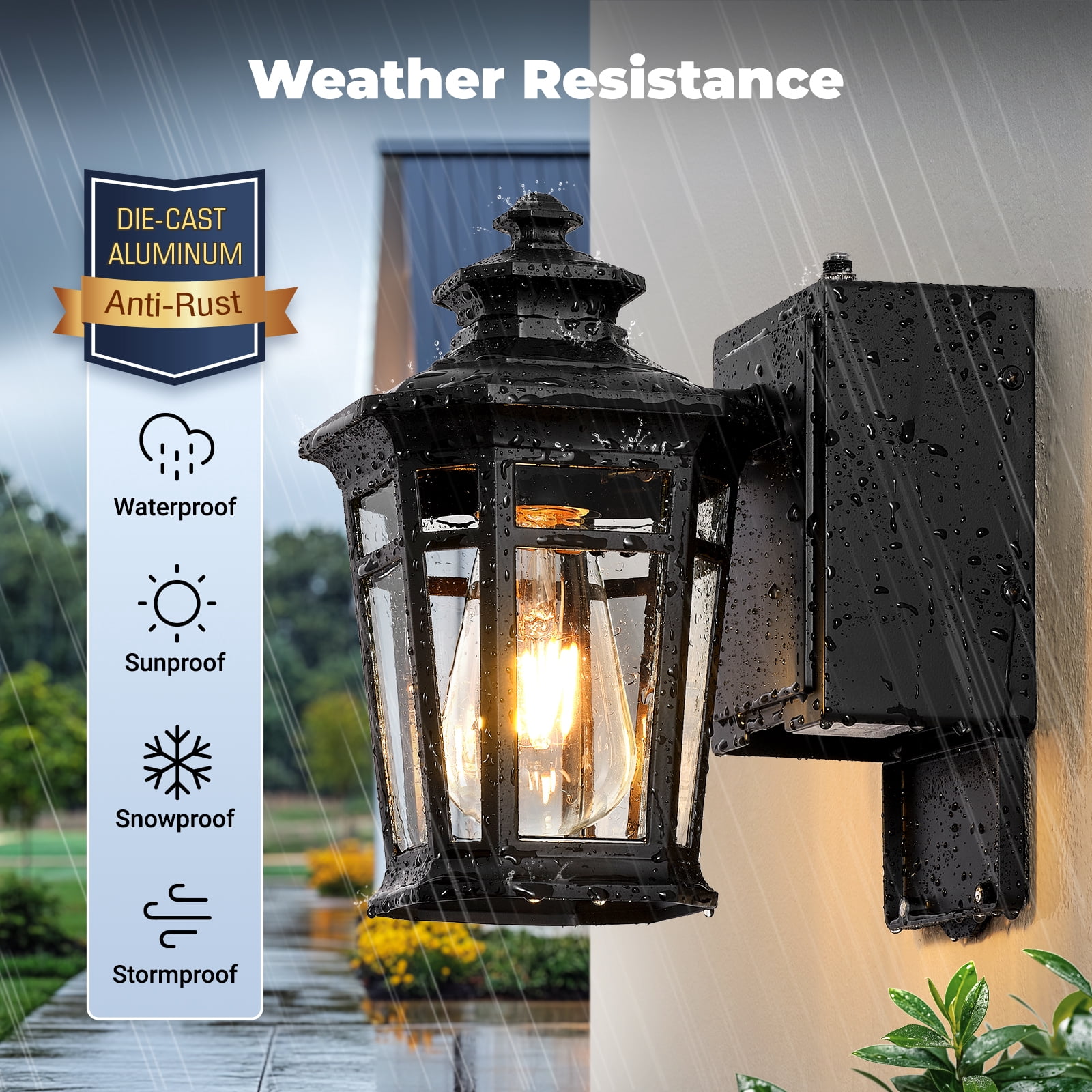 Gleamz Black Dusk to Dawn Outdoor Lighting with GFCI Outlet, Waterproof Anti-rust Exterior Light Fixtures with Outlet, 9" Outside Lights for House, Proch, Patio