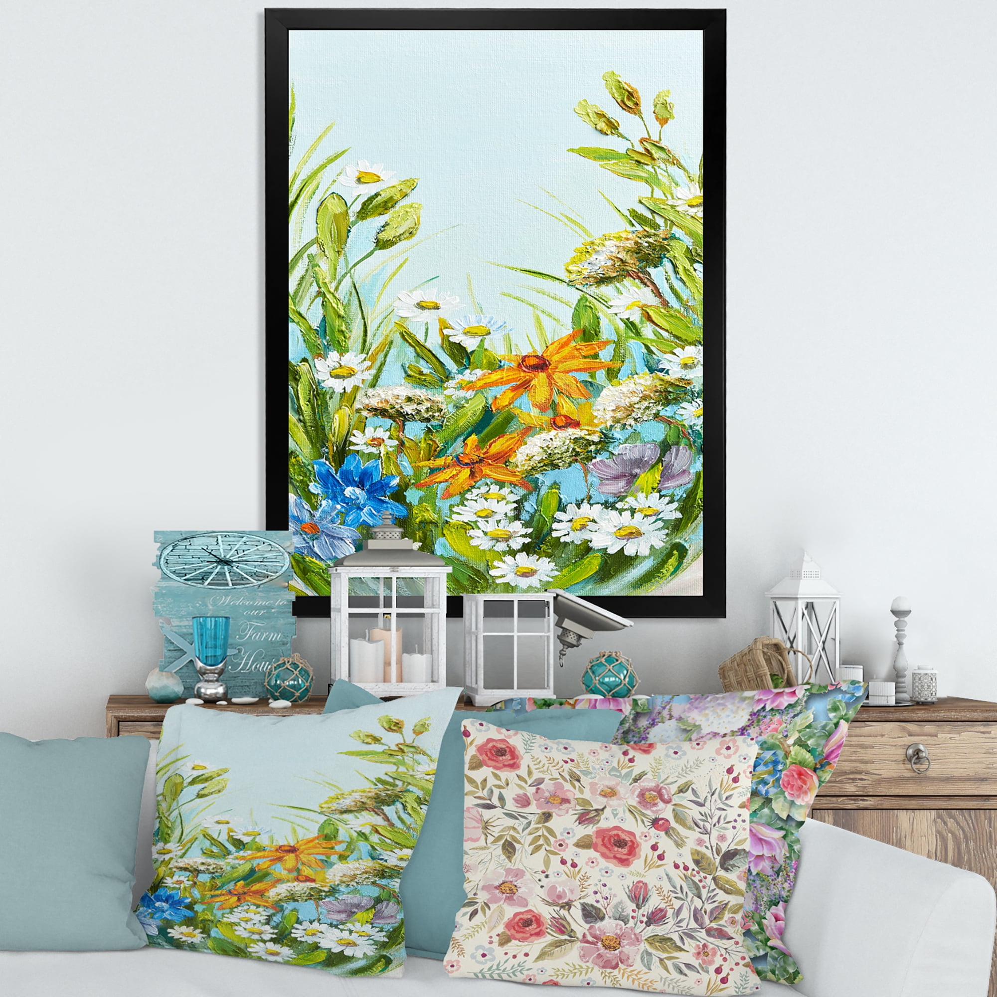 Designart 'Still Life Of Colorful Wildflowers With Leaves II' Traditional Framed Art Print