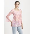 thumbnail image 2 of Moomaya Women Printed Smocked Square Neck Top, Bell Sleeves Ruffled Long Top, 2 of 9