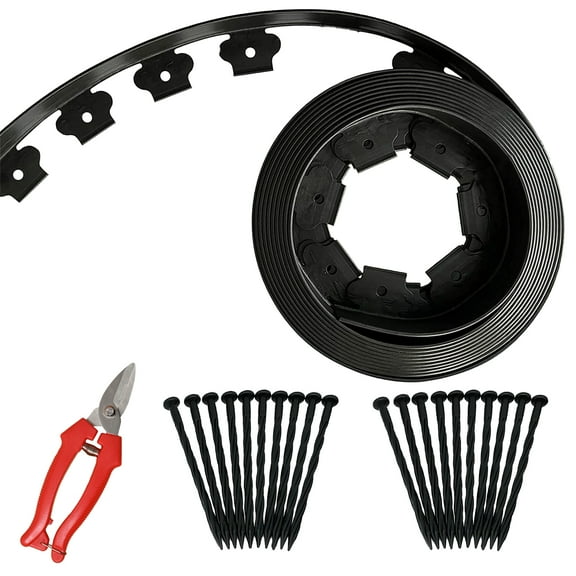 FRTDNE 20FT Landscape Edging No Dig,Include 1Pcs Scissor,20 Spikes,20 ft Lawn Edging for Landscaping, Flower Gardens, Lawn,Black