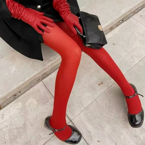 Women Pantyhose Ultra-thin See-through Red Mesh High Elasticity High Waist Anti-slip Solid Color Commute Dating Party Mini Skirt Matching Pantyhose