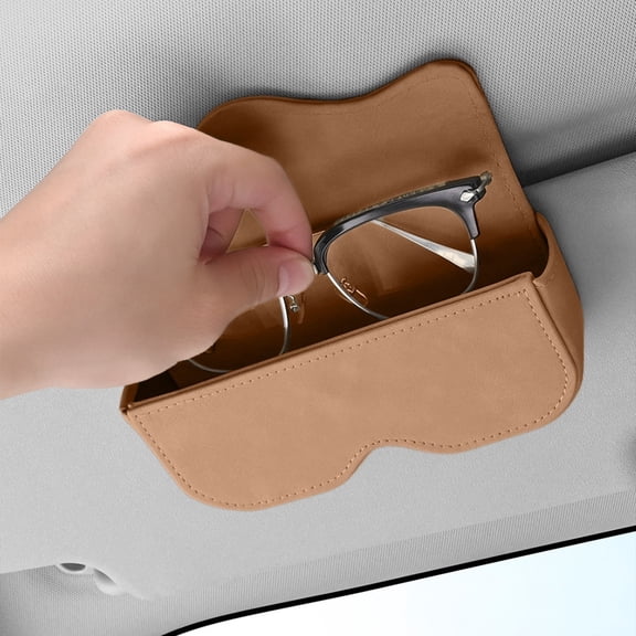 PATLOLLAV PU Leather Sun Visor Car Glasses Holder - Universal Sunglasses Clip Organizer with Non-Slip Clamp for Drivers 