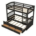 thumbnail image 5 of Euroco Twin Over Twin Wood Bunk Bed with Trundle and Drawers for Bedroom for Kids Teens, Dark Brown, 5 of 13