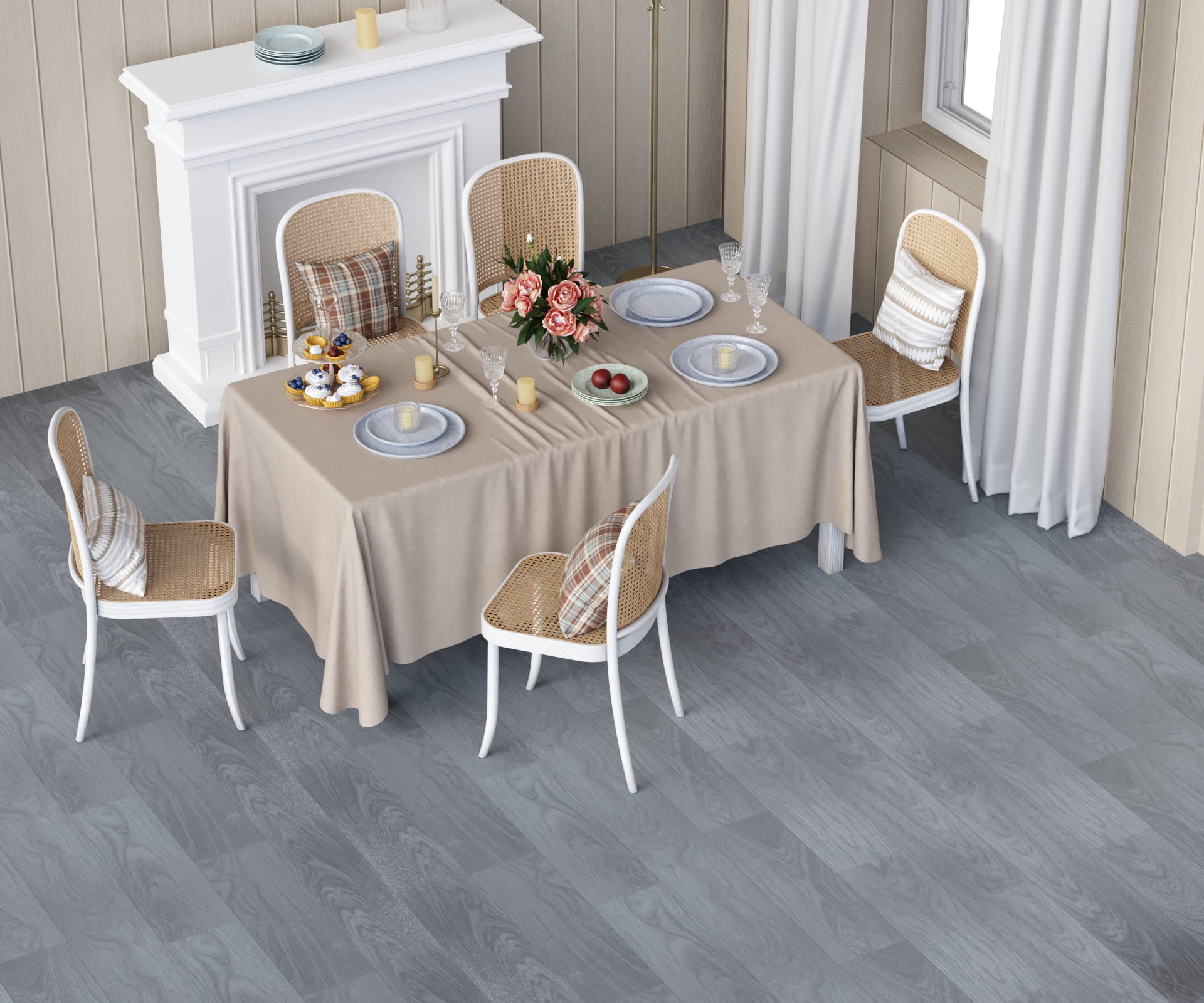 Oxdigi Vinyl Flooring Roll 39.3x196 inches, PVC Leather-Like Linoleum Floor Covering with Tape, Removable- No Adhesive Backing Light Gray Wood