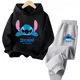 thumbnail image 3 of Conjunto de 2 piezas de sudadera y pantalones con dibujos animados de Disney Stitch 2024 para niños, ropa de moda para primavera y otoño, sudadera para niños y niñas, traje deportivo para niños, 3 of 5