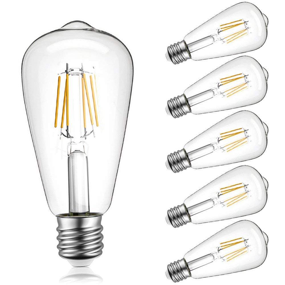Dimmable 6W Vintage Edison LED Bulbs, ST64 60W Equivalent LED Filament