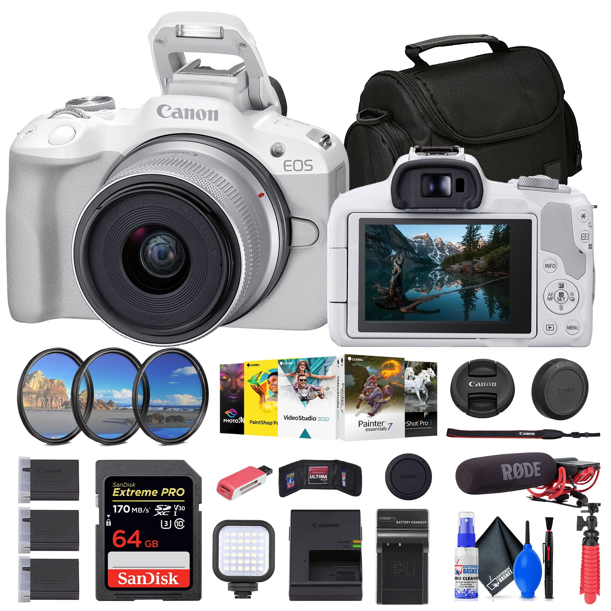Canon EOS R50 Mirrorless Camera with 18-45mm Lens Bundle, White +