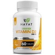 Hayat Vitamins Vegan Natural Vitamin D 2400 IU, D2, Certified Halal, 60 tablets