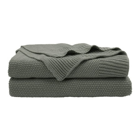 Unique Bargains 100% Cotton Knit Throw Blanket for Bed Sofa Gray 51" x 59"