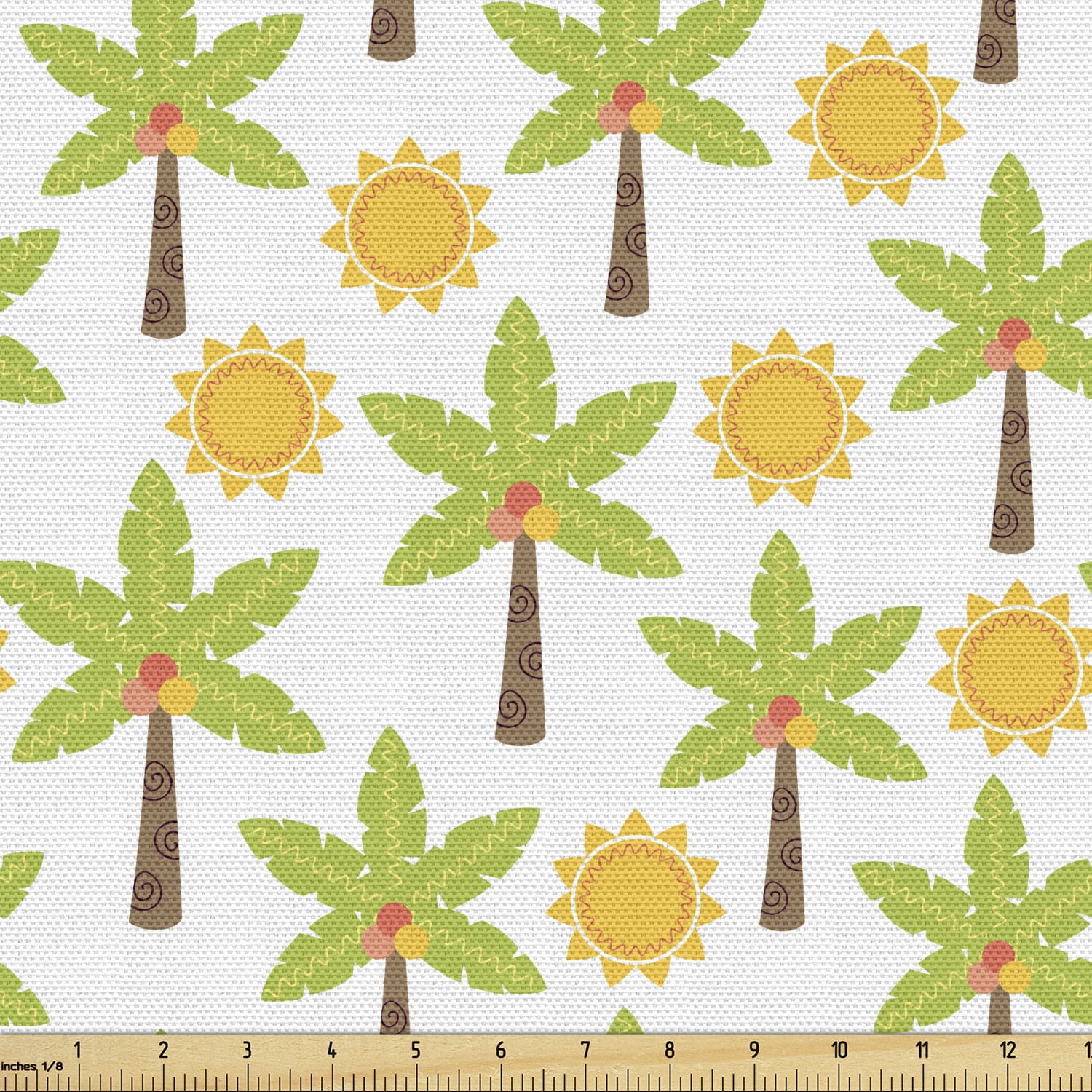 Palm Tree Upholstery Fabric by the Yard, Tropical Tree and Sun Exotic