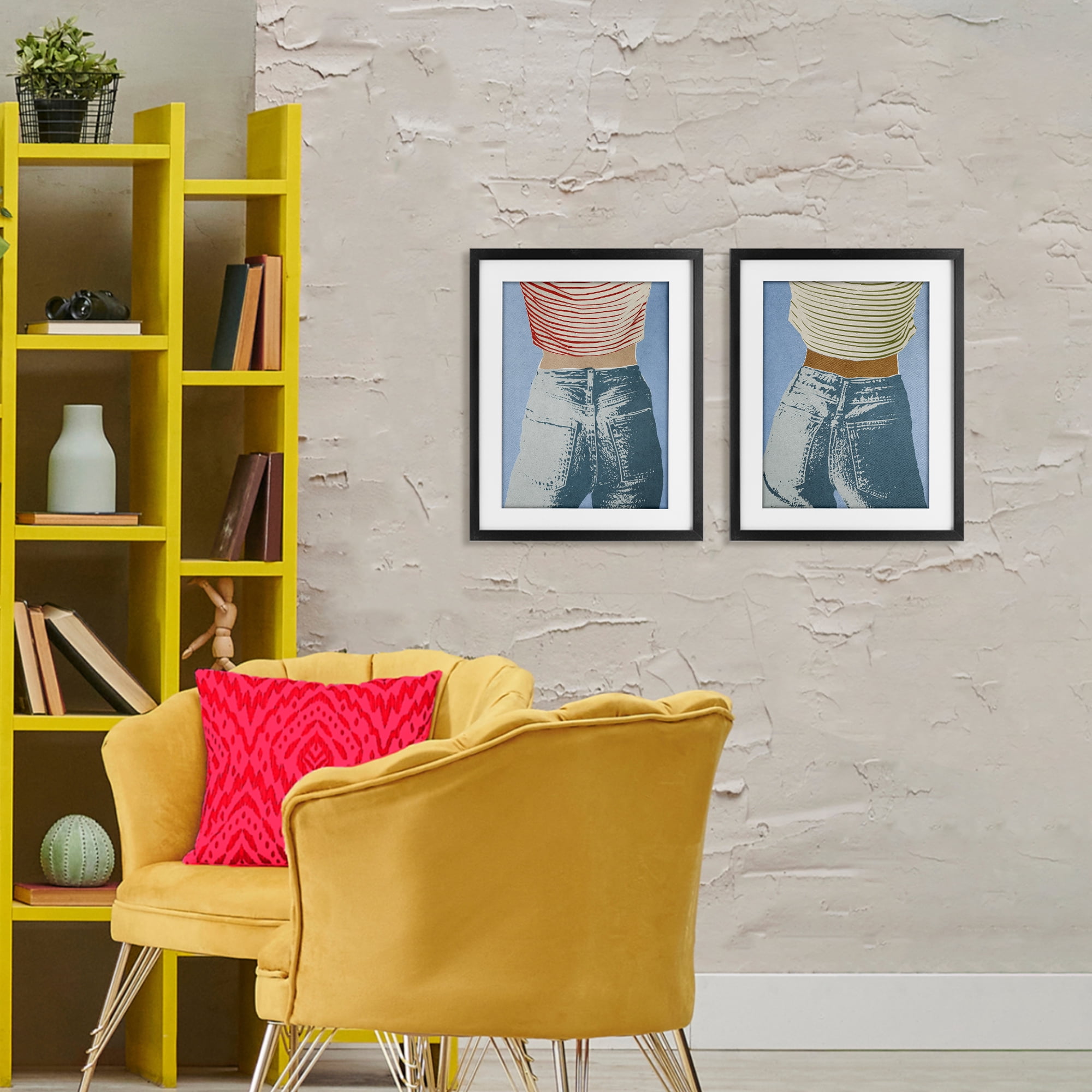 Stupell Industries Favorite Jeans with Striped Shirt 2 Piece Black Framed Print Under Glass Set, design by Victoria Barnes