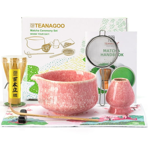 Set de batidores para matcha TEANAGOO, 7 unidades, cerámica rosa, 510 ml