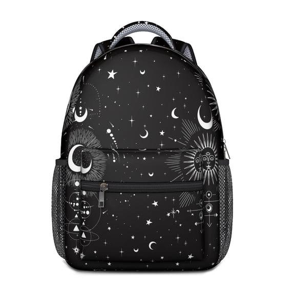 Mystical Goth School Backpack with Celestial Moon, Stars & Steampunk Art – Dark Gothic Astral Design with Lunar Constellation Pattern