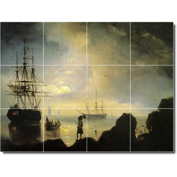 Ceramic Tile Mural-Ivan Aivazovsky Waterfront Painting 232. 24" w x 18" h using (12) 6 x 6 ceramic tiles
