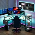 thumbnail image 6 of L Shaped Desk with Power Outlets & LED Lights, 62" Computer Desk with Full Monitor Stand & Storage Shelves, Corner Desk Gaming Desk, Ergonomic Home Office Desk, 6 of 7