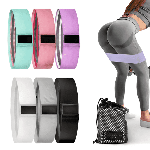 Wuxiuli Non-Slip Fitness Home Workout Fabric Resistance Bands with Foot Loops, 6-Piece
