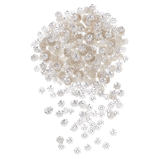 OFFIGAM 1000Pcs Plated Silver Jewelry Bead Caps with Flower Design Durable Metal Spacer End Caps for Bracelets